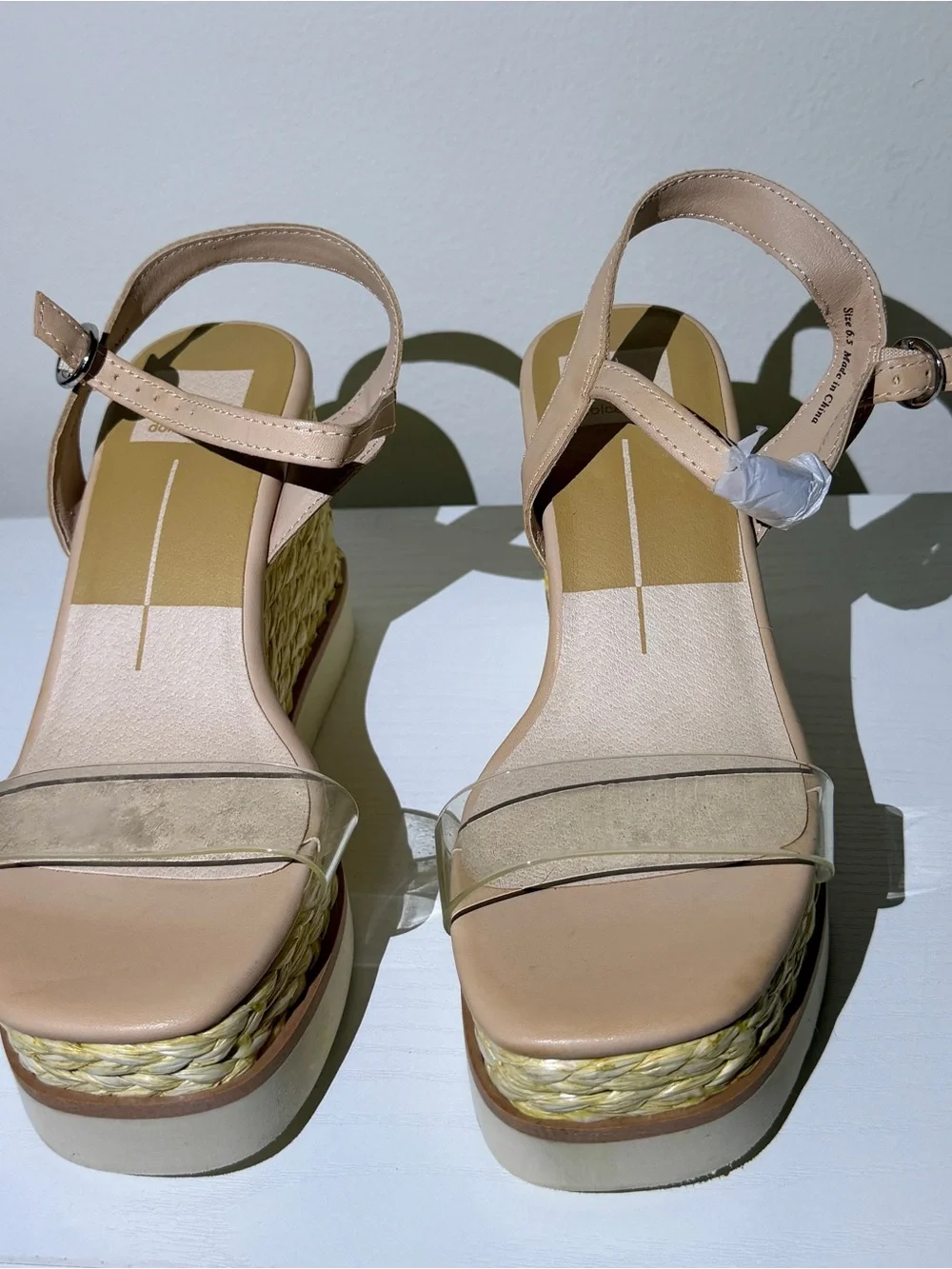 Dolce Vita Clear Vinyl & Woven Raffia Espadrille Wedges 6.5